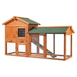 Wiltec Clapier – 1470 x 520 x 855 mm – 2 étages – Toit bitumé – Bois Sapin – avec Rampe, Enclos et bac Amovible – Abri Cage pour rongeurs Poulailler Lapinière Nichoir Espace Libre pour Petits Animaux