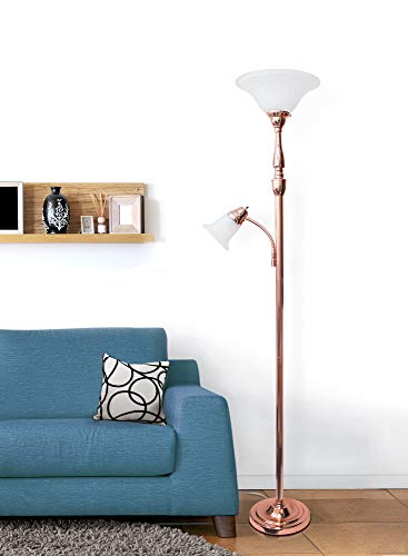 Elegant Designs Lf2003-Rgd 2 Light Mother Daughter White Marble Glass Floor Lamp, Rose Gold #TOP2