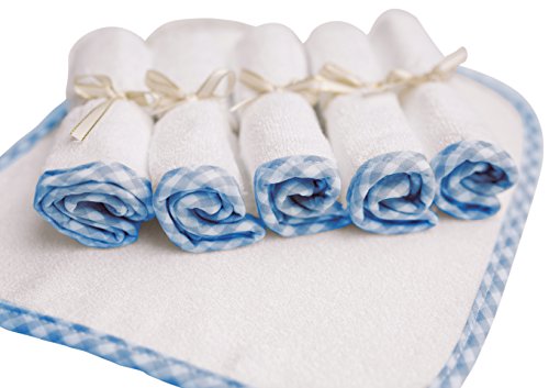 Image of Channing & Yates - Premium Baby Washcloths - (6-Pack) Organic Baby Wash Cloths - Thick, Soft, Plush - Great for Eczema - Face Washcloths (Blue on White)