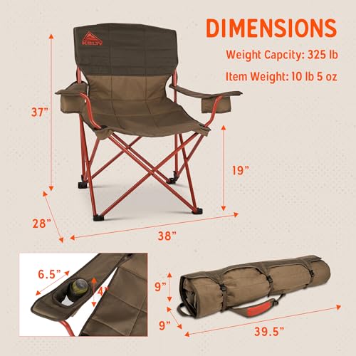 Image of Kelty Deluxe Lounge Chair - Folding Outdoor Camp Chair, Insulated Cupholders, Customized Recline, Steel Frame, Padded Roll Storage, 2024 (Deep Lake)