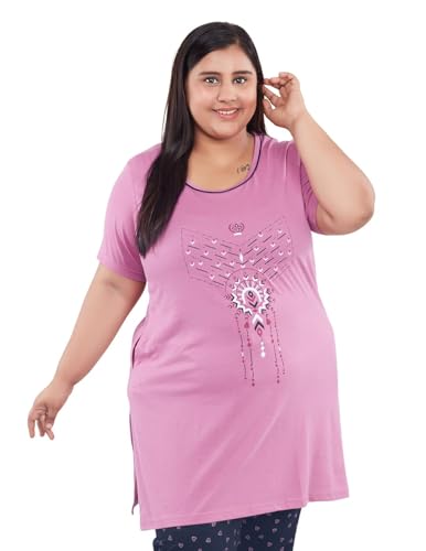 Image of CUPID Women's Printed Cotton Night Dress, Loungewear, Nightwear, Night Suit, Daily Use Top and Pyjama Set with Pocket for Ladies, L to 7XL