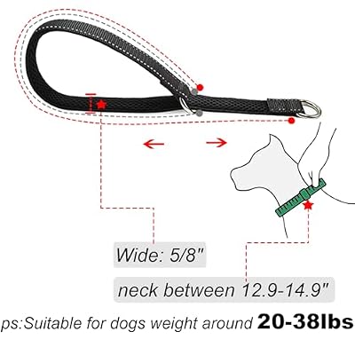 Reflective Slip Dog Collar, Loop Dog Collar for 20-38 lbs Dogs Nylon Collars with Soft Padded for Dogs Training (5/8 W x 15.5 L, Black)