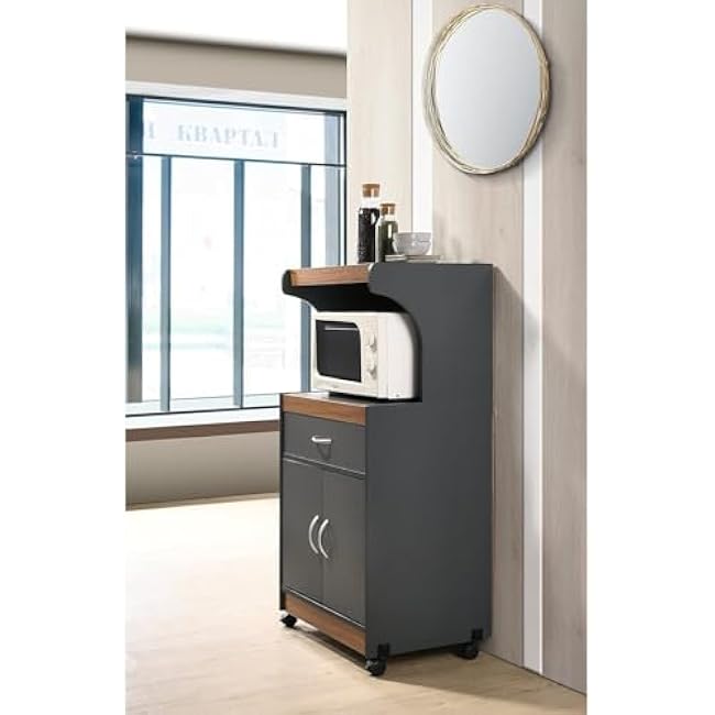 Vintage Variety Accent Cart - Modern and Functional Kitchen Storage Solution with Wheels, Drawers, and Compact Design Grey and Oak-OgSqm2yy