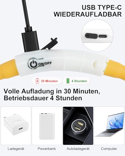 Joytale Leuchthalsband Hund USB Aufladbar Hundehalsband Leuchtend für Große Mittel Kleine Hunde und Welpe, Led Halsband mit 3 Modi für Sicherheit, Gelb
