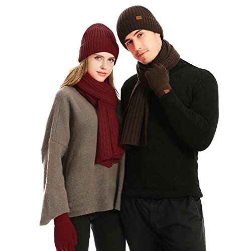 3PCS Winter Unisex Hat Scarf Gloves Set Warm Knit Beanie Hat Touchscreen Gloves Long Scarf Outfit for Men and Women2
