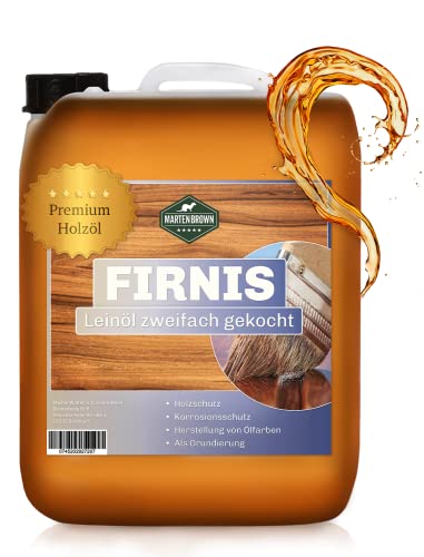 Martenbrown® Barniz de aceite de linaza incoloro en lata de 1 l, aceite de madera premium 2 veces cocido, ideal para interior y exterior, protección natural para todos los tipos de madera, ideal para