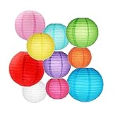 10 Stücke Lampions Bunt Papierlaterne Rund Lampenschirm Hängelampe Papier Laterne Groß Papierlampen für Hochzeit Outdoor Gartenparty Dekoration