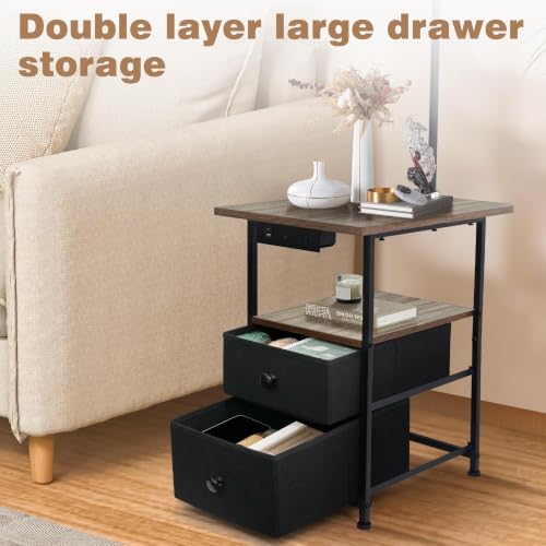 Image of PESRAE Floor Lamp with Table & 2 Drawers, End Table with Lamp, Vintage Grey | Charging Station with USB, Type-C & AC Outlet; 9W LED Bulb with 3 Color Temperatures for Bedroom, Living Room & Home Office