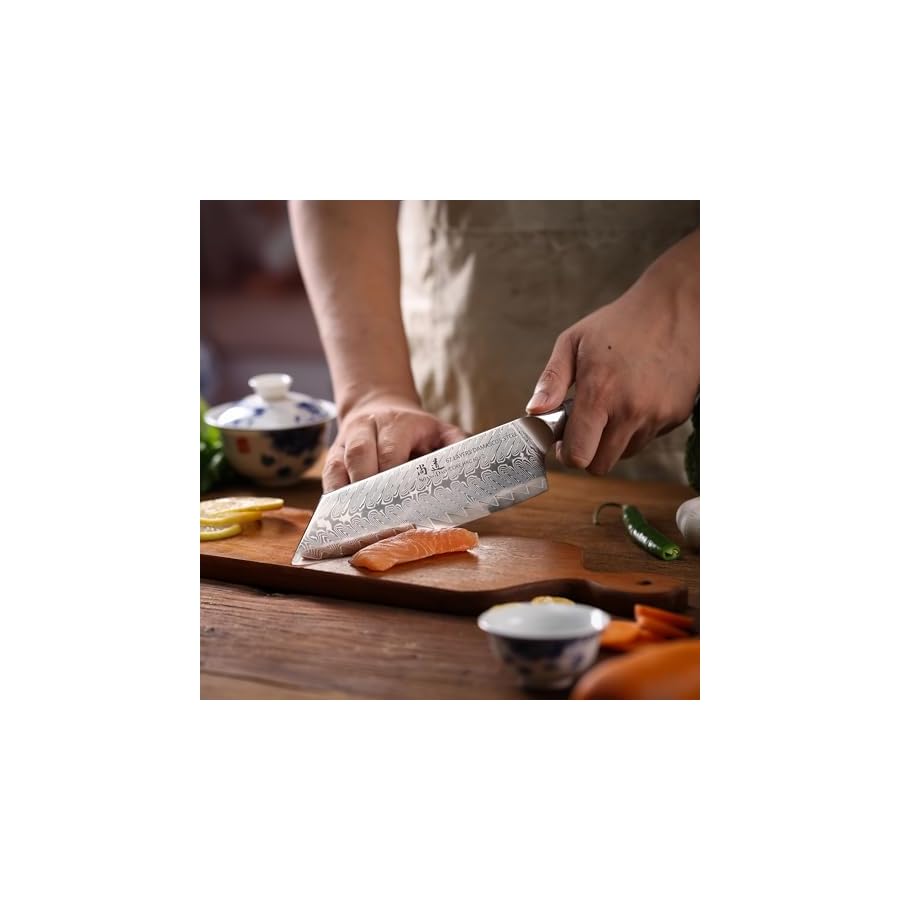 8-Inch-Kiritsuke-Chef-Knife-Kitchen-Slicing-Knife-Forged-Damascus-Steel-with-Blue-and-White-Resin-Handle-Full-Tang-HUA-Series 8 Inch Kiritsuke Chef Knife, Kitchen Slicing Knife Forged Damascus Steel with Blue and White Resin Handle - Full Tang - HUA Series