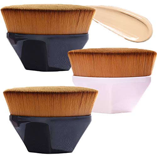 GCOA 3 Piezas de Brochas de maquillaje Brocha para Base de Maquillaje,Brochas de Maquillaje Profesional para mezclar Cosmticos,lquido o polvos (1Rosado+2Negro)