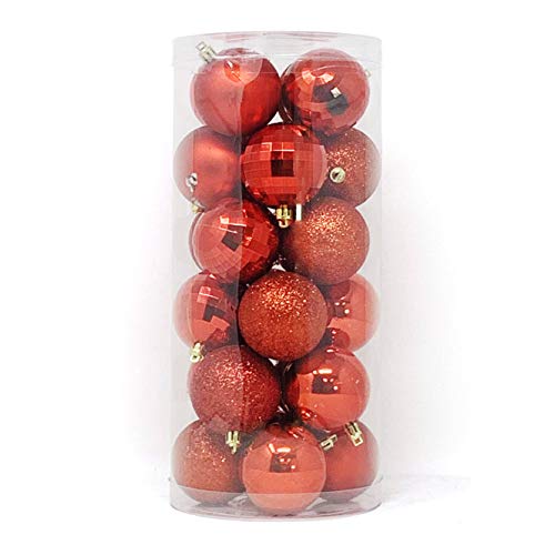 Allgala Christmas Balls 24 PK 2.33 Inch (6CM) Pre-Strung Shatter Proof Christmas Ornament Balls for Xmas Tree-4 Style-Red