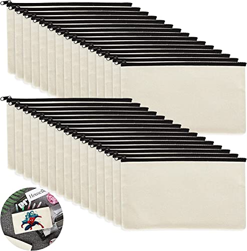 SENENQU Lot de 30 Pochette Tissu Zippée Trousse Personnalisable, 12×21CM Trousse en Tissu de Rangement, Pochette Maquillage à Personnaliser, Trousses à Crayons Vierge pour DIY