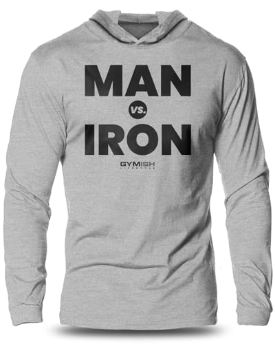 Motivational Man Vs Iron Gym Hooded T-shirt Pullover Workout Long Sleeve Shirt