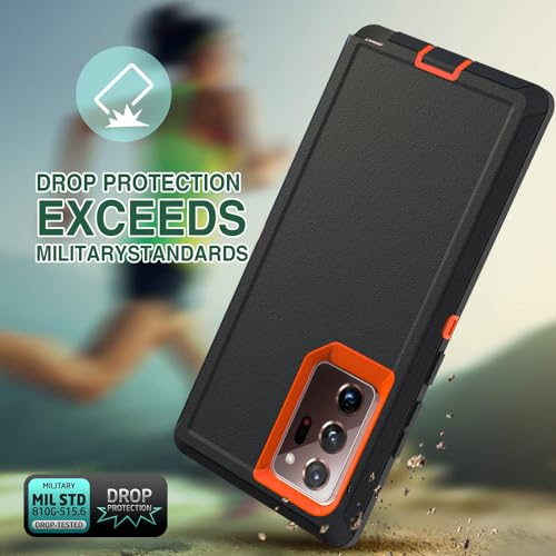 Image of Case for Galaxy Note 20 Ultra, Heavy-Duty Tough Rugged Shockproof Drop Protective Cover Cases for Samsung Galaxy Note 20 Ultra, Black+Orange