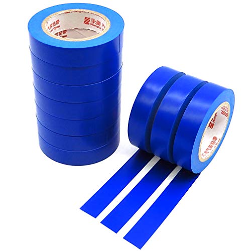 Image of Maveek 10 Rolls PVC Electrical Tapes, Self-Adhesive Waterproof Insulation Blue Tapes, Rated up to 600 Volts and 176 F, 15mmx15m(0.6 inch x 49.2ft)