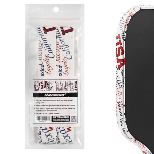AMA SPORT Pickleball Paddle Edge Guard Tape with USA Logo 2 Pack Protection Tapes 23mm Width Paddle Edge Cover Perfectly Fits Curved Without Wrinkling (White)