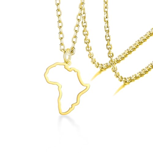 VASSAGO Collar con colgante de mapa de África para hombres y mujeres, acero inoxidable, continente africano, patria africana, collar con mapa de África, joyería Hip-Hop, regalos, 60 cm, Acero
