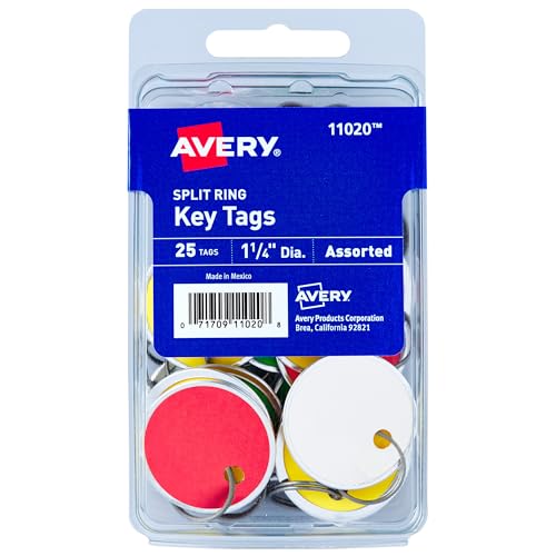 Avery Metal Rim Key Tags, 1.25" Diameter Tag, Metal Split