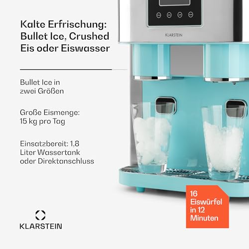 Klarstein Eiswürfelmaschine Klein, 1,8L Eiswürfelbereiter, Eiswürfelmaschine für Crushed und Bullet Eis, Schnelle Mini-Eiswürfelmaschine, Leichte Reinigung, Eiswürfelbereiter für 15kg/24h 3 Klarstein Eiswürfelmaschine Klein, 1,8L Eiswürfelbereiter, Eiswürfelmaschine für Crushed und Bullet Eis, Schnelle Mini-Eiswürfelmaschine, Leichte Reinigung, Eiswürfelbereiter für 15kg/24h