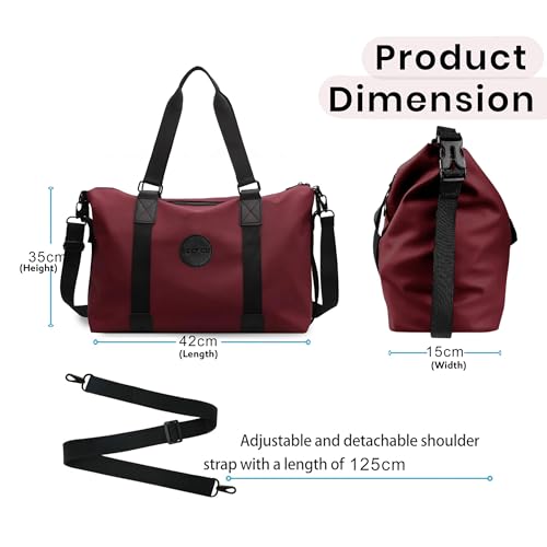 Storite Nylon 35 cm Luggage Travel Duffle Bag for Women, Sports Shoulder Bag with Wet Pocket Weekender Overnight Luggage Bag, Trendy and Stylish - (Red Wine - 42 x 15 x 35 Cm) 2 41ELYnkYNNL