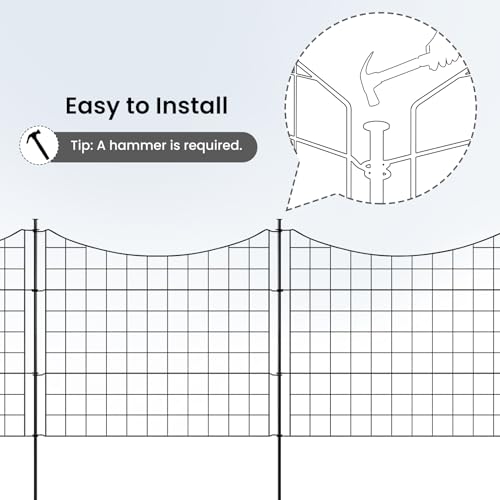 WOLTU Teichzaun Gartenzaun Komplettset, 10 Zaunelemente 11 Befestigungsstäbe, Steckzaun Metall, Gitterzaun Unterbogen, Zaun für Hunde, Schwarz