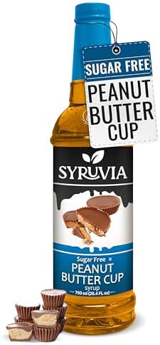 Syruvia Sugar Free Coffee Syrup, Peanut Butter Cup Flavored Syrup for Drinks, Lattes, and Desserts – 25.4 fl oz