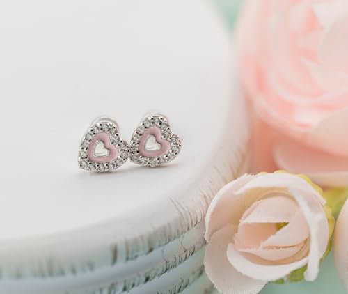 Cherished Moments Children's Sterling Silver Pink Heart Earrings with Sparkling CZ Stones and Safety Screw Backs for Babies, Toddlers, Kids, or Little Girls3