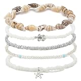 SKYFUN Ankle Bracelets for Women Stretch Boho Bead Turtle Anklets Layered Foot Chain Hawaiian Beach Conch Summer Vacation Travel Foot Jewelry, 5PCS Starfish and Conch