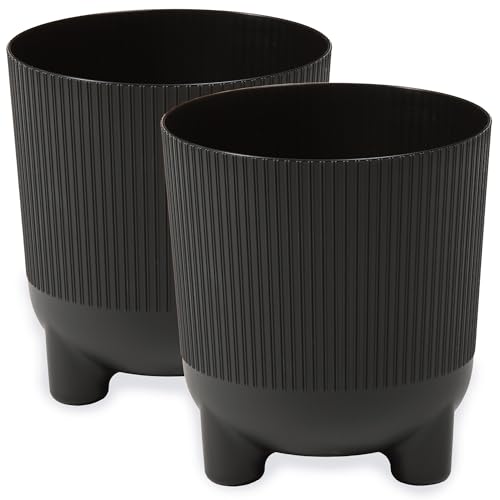 PECZEKO Vaso da fiori opaco, con gambe, vaso decorativo per piante grandi e piccole, set da 2 vasi per fiori, vaso per erbe aromatiche (2 confezioni), nero, Ø 14 cm