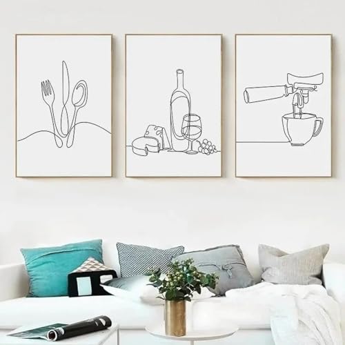 Mural minimaliste lignes noires triptyque sans cadre