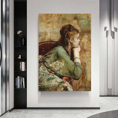 Impression Alfred Stevens Méditation tableau réalisme femme pensive 60x90