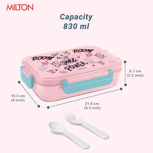 Image of MILTON Big Candy Tiffin Lunch Box for Kids Boys & Girls with Leak-Proof Inner Container| Food Grade,BPA Free,Compact & Durable Snacks Box for Kids I Plastic Spoon & Fork, 830 ml, Light Pink