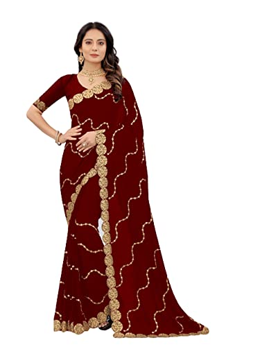 Sari indien soie femme bordeaux brodé zarkan et zari vêtement ethnique traditionnel 2625