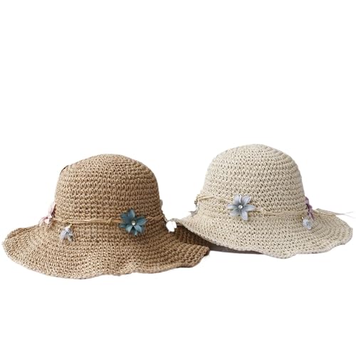 Chapeau de soleil au crochet fait main avec motifs fleurs en paille naturelle