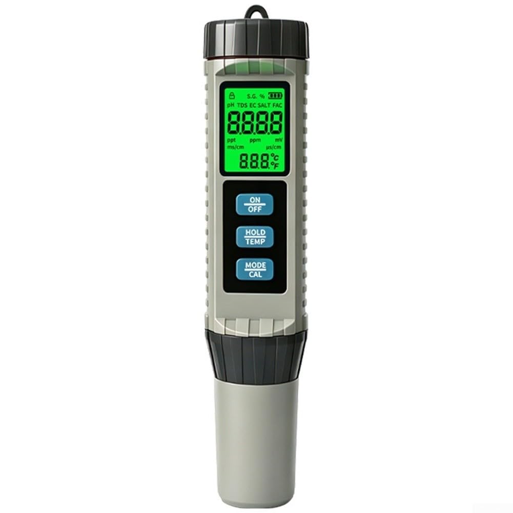 Wasserqualitäts-Testgerät Messgerät für pH/TDS/EC/ORP/Salzgehalt/Chlor mit LCD-Hintergrundbeleuchtung und automatischer Temperaturkompensation