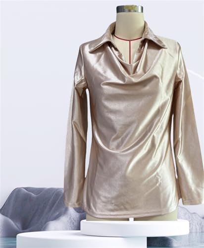 Womens Cowl Neck Satin Silk Blouse Long Sleeve Lapel Dressy Ruched Front Draped Office Casual Business Blouses4
