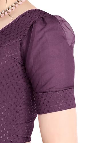 Image of FINESTFIT Stay On Trend Fashion 100% Cotton Readymade Blouses for Women,Round Neckline with Organza Balloon Sleeves.