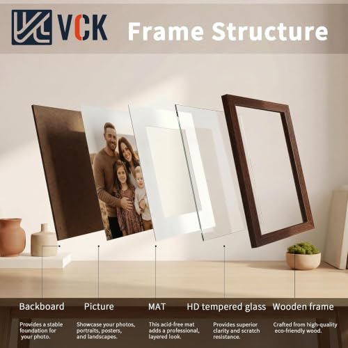 Image of VCK 5x7 Picture Frame 5 Pack, Brown Exclusive Wood, HD Glass, for Photo
