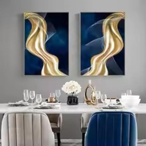 Toile art mural grand format triptyque abstrait moderne lignes dorées pour mur salon - 5
