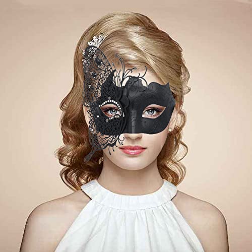 Coddsmz Couple Masquerade Masks, Roman Greek & Venetian Butterfly Styles for Halloween & Prom, 5-black-black - Image 2