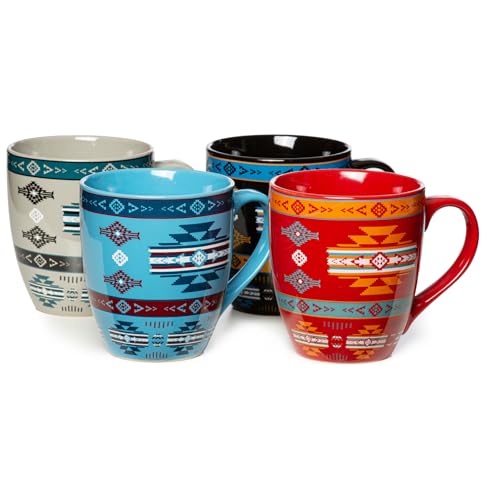 NU TRENDZ aztec 20 OZ Coffee Mug Set of 4 Large Ceramic Coffee Mug with Handle Tea Cup for Cappuccino Latte Cocoa Milk Microwave and Dishwasher Safe