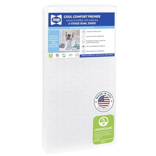 Sealy Baby 2 Stage Infant Crib Mattress Plus Toddler Bed Fit, Breathable, Cooling Foam Cotton Cover, Dual Firmness & Ultra-Lightweight, Cool Comfort