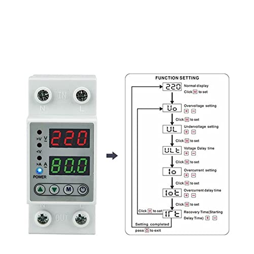 Protector de sobretensión digital ajustable 63A con relé riel DIN 230V y doble pantalla de control 2