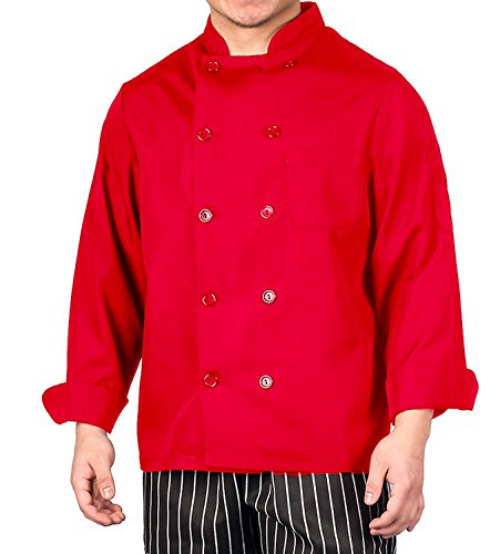 KNG Red Lightweight Long Sleeve Chef Coat ,X-Large