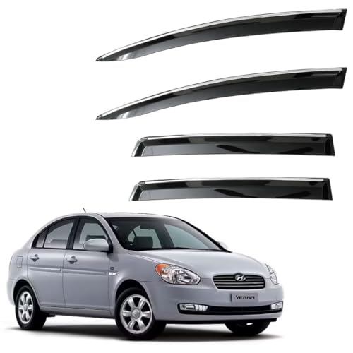 Image of CAR SAAZ Unbreakable Door Visor for Verna (2006-2010)(Set of 4 Pcs) |Stylish & Durable Chrome Lined Wind /Rain Deflector