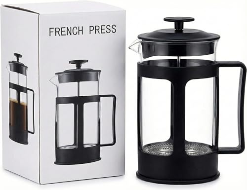 Image of DOPPIO French Press Coffee Maker 600ml - Premium Borosilicate Glass with Stainless Steel Plunger | Manual Coffee & Tea Press | Heat Resistant, Easy to Clean - Black