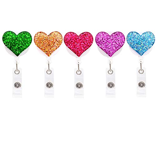 Qinsuee 12 Pack Bling Heart Retractable Badge Reel, ID Badge Holder with Alligator Clip, Lightweight, 24" Easy Retracting Cord by Qinsuee - Image 2
