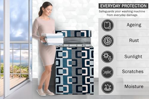 Image of Stylista Top Load Fully Automatic Washing Machine Cover Compatible for IFB 8 kg, 8.5 kg, 9 kg & 9.5 kg, Lattice Pattern Blue