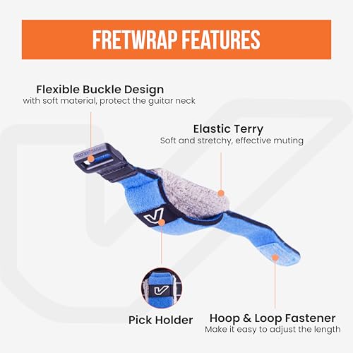 Image of Gruv Gear Fret Wrap & Guitar Mute, Fretwrap for Acoustic, Electric & Bass | String Dampener Recording, Tapping & Practice Accessory (3 Pack, Large Blue, Fits 6 String Bass, 8 String Guitar)