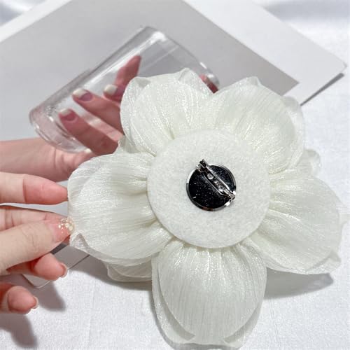 Image of Flash Camellia Flower Brooch Pin for Women Men Elegant Texture Fabric Dahlia Rose Floral Brooches Lapel Pins Dainty Wedding Holiday Party Costume Dress Accessories Jewelry